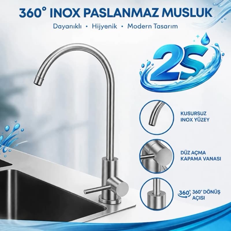 İnox Paslanmaz Su Arıtma Musluğu Şıklığı